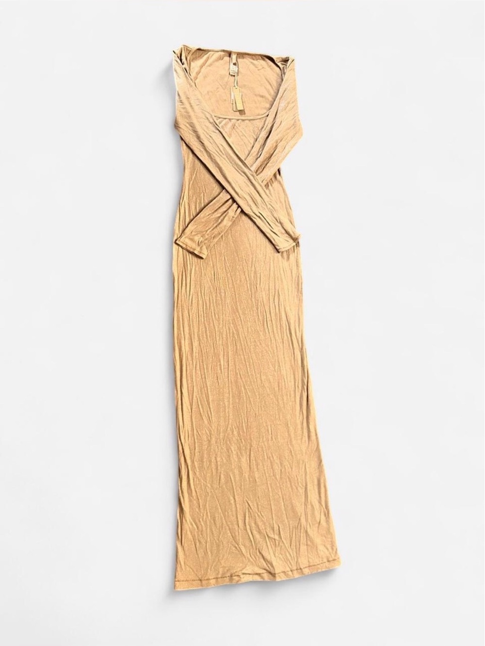 SKIMS Long Sleeve V-Neck Maxi Dress in Camel